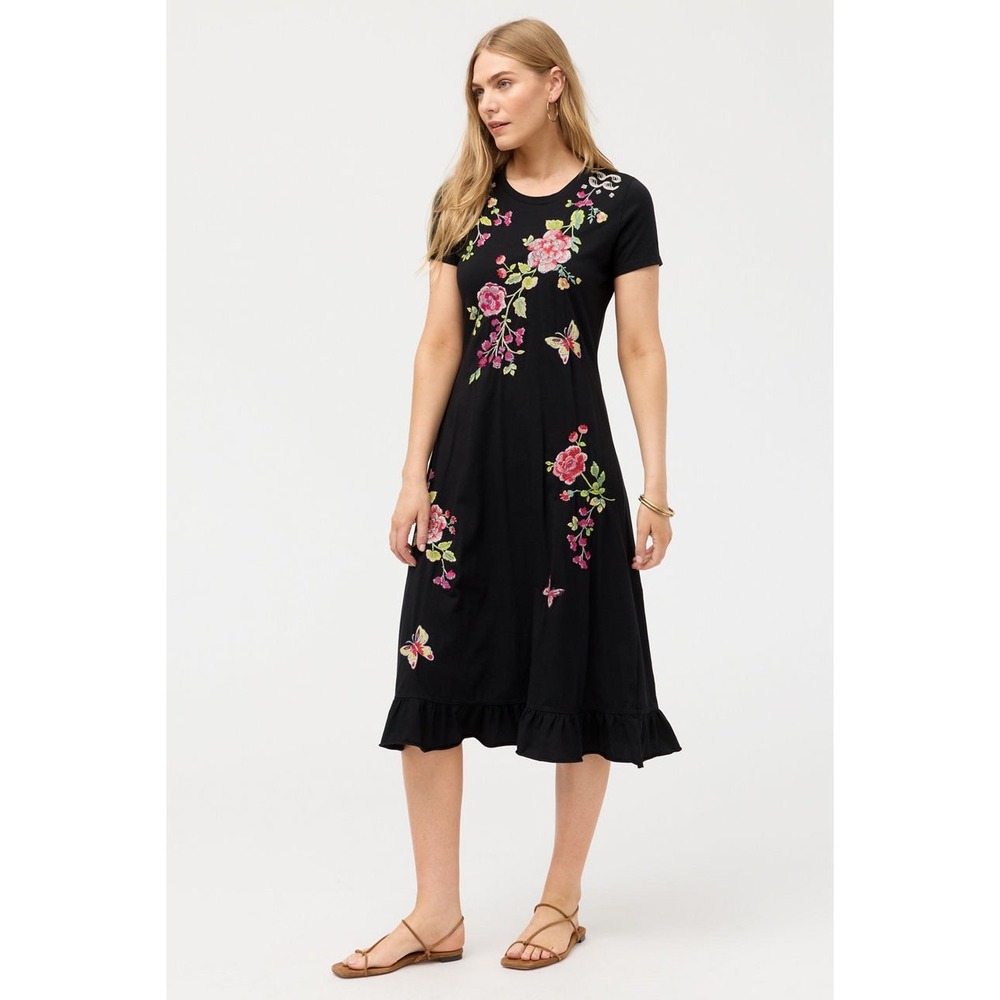 Johnny‎ Was Maddy Elbow Sleeve Ruffle Dress Black Small New With Tags